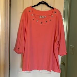 3X coral colored shirt with silver embellishments